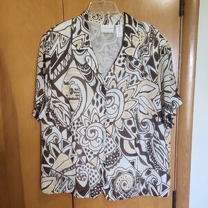 Alfred Dunner Brown and Cream Blouse with Floral Design